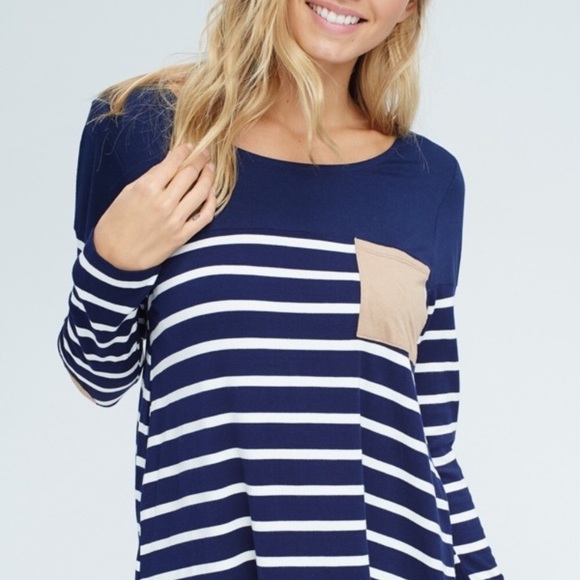 NEW Papermoon suede elbow patch stripe top shirt - Picture 2 of 4